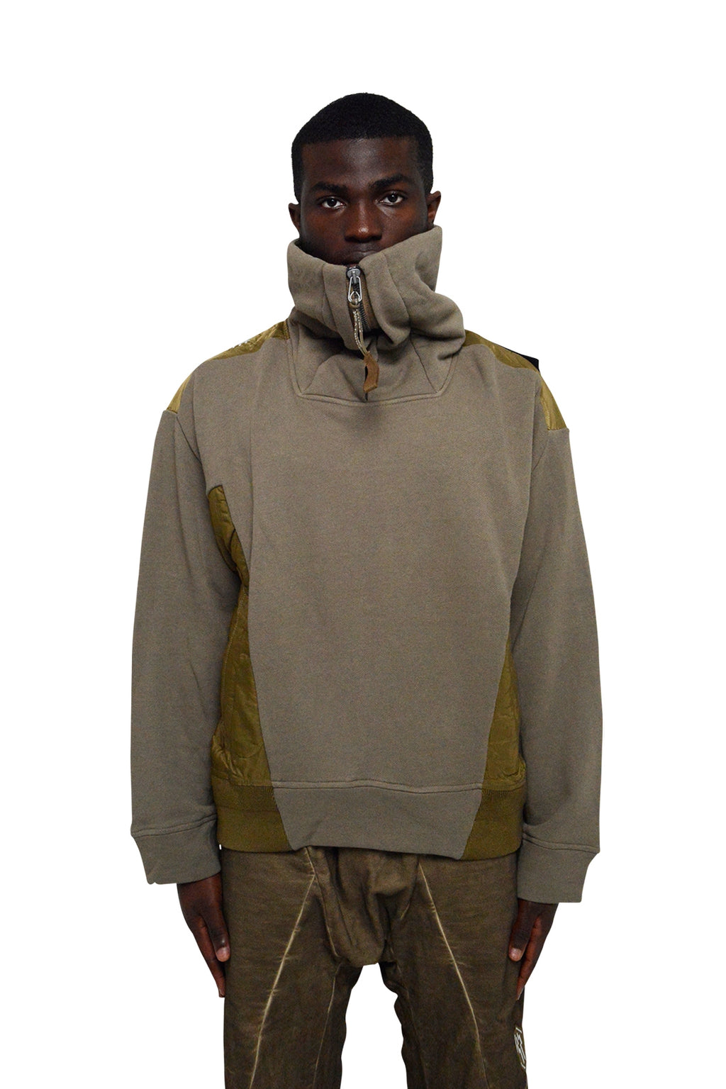 Geo Paneled Pullover, Burnt Olive - 2 | #size_us M = jp 2 = eu 48