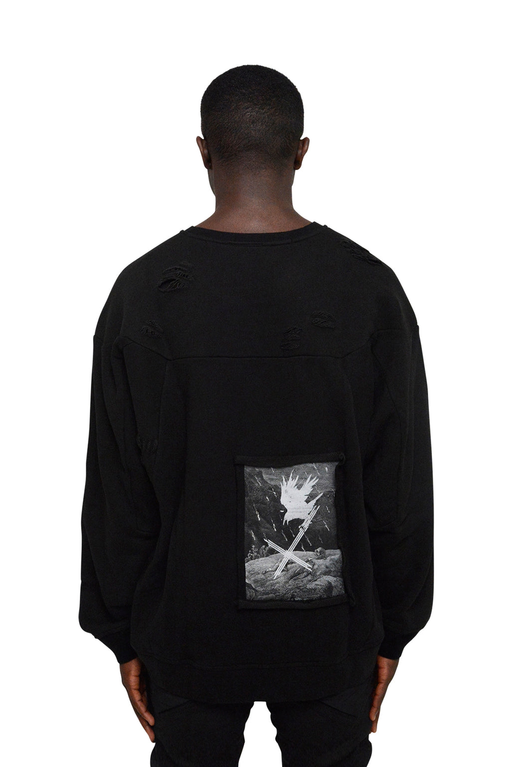 Distressed Collage Pullover, Black