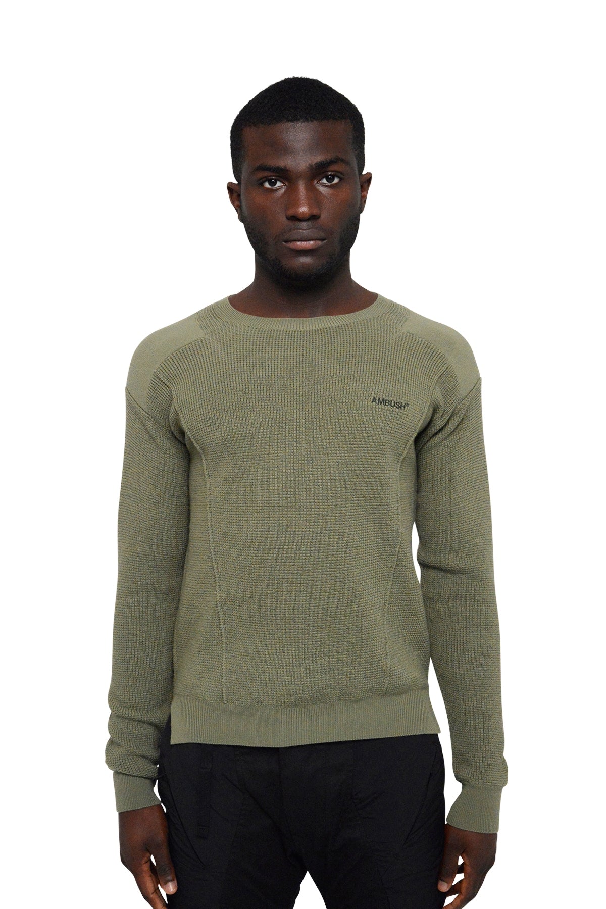 Waffle Crew Neck Knit, Green - 2 | #size_us M = jp 2 = eu 48