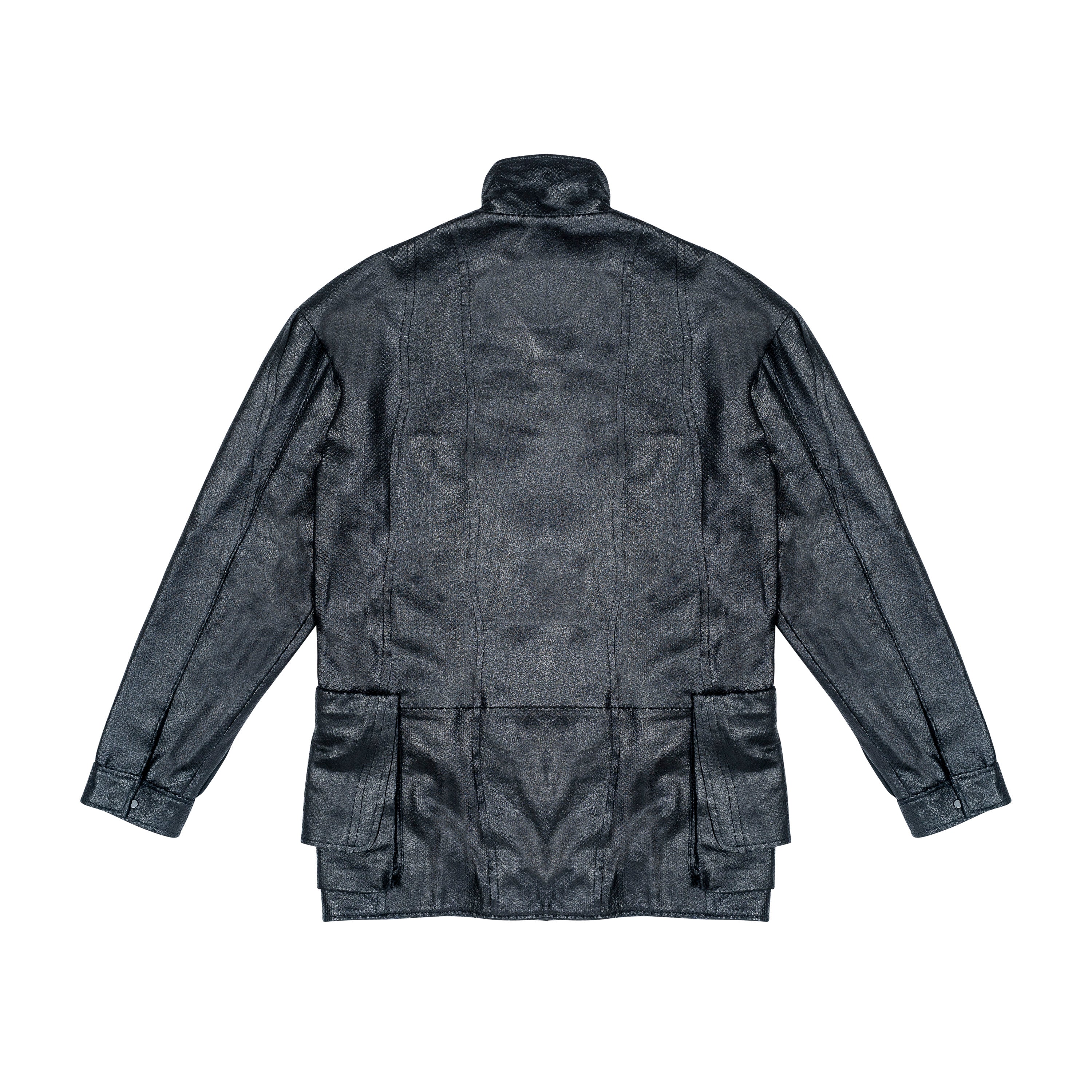 EROSION LEATHER COAT, BLACK