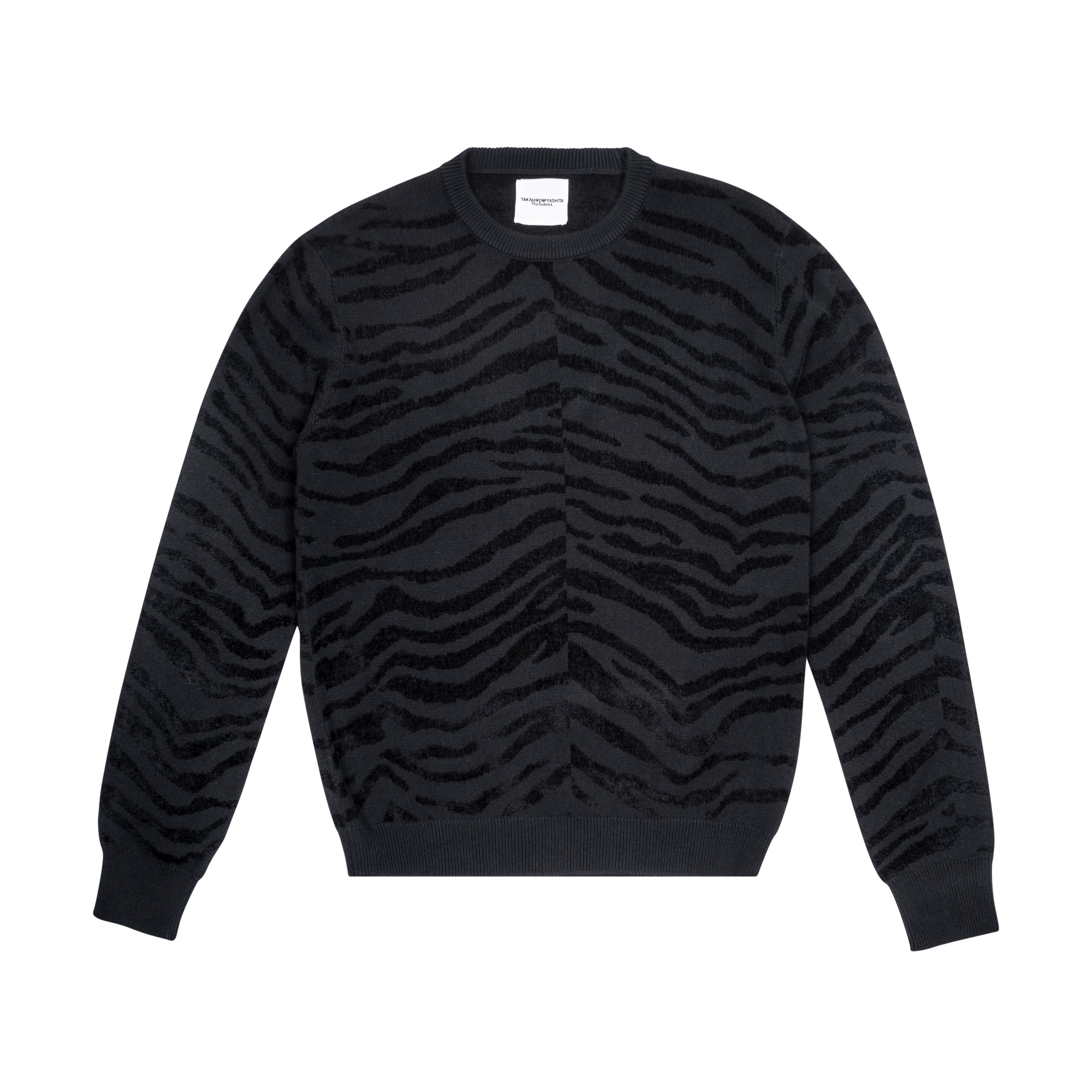 THE SOLOIST - ZEBRA KNIT SWEATER, BLACK - 48 | #size_us M = jp 2 = eu 48